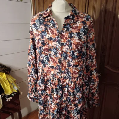 Robe à manches longues fleurs orange bleu kiabi 